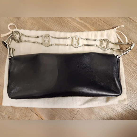 Escada Black Leather Chain Clutch Bag - Picture 5 of 8